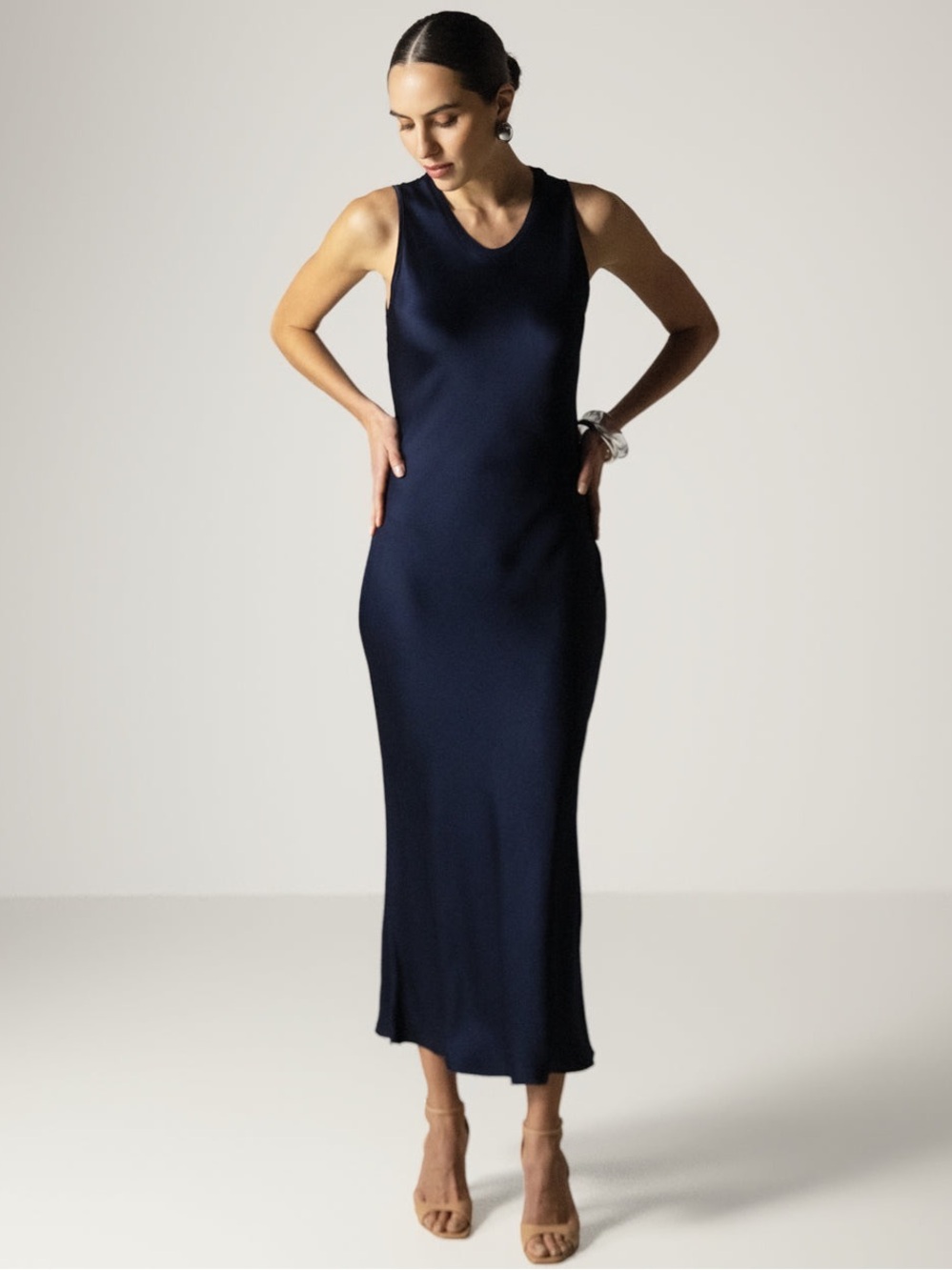JAKI SZ LG Sabrina Sleeveless Satin Dress | Navy